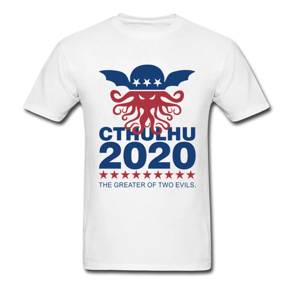 Cthulhu 2020 Men White T-shirt Cotton Tops Greater Of Two Evils Designer Mens Cartoon Graphic T Shirt Donald Trump