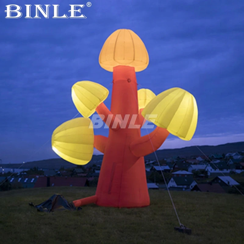 Hot sale outdoor large orange LED lighting air blown inflatable mushroom tree for event,party,show decoration