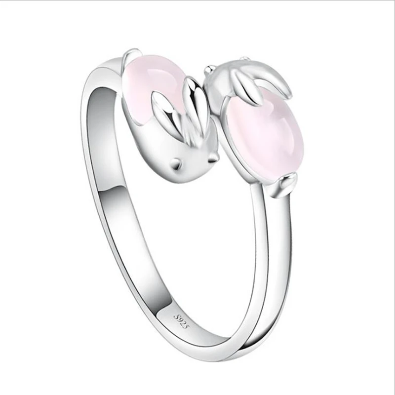 KOFSAC 2018 Hot Fashion 925 Sterling Silver Ring Cute Rabbit Hibiscus Stone Rings For Women/girl's Birthday party Jewelry Gifts