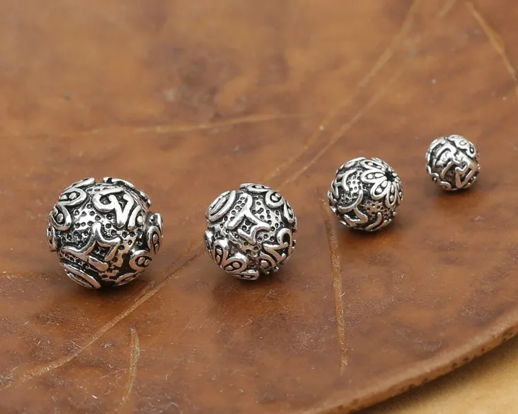 Vintage 925 Silver Tibetan Six Words Proverb Loose Beads Tibetan Jewelry Beads