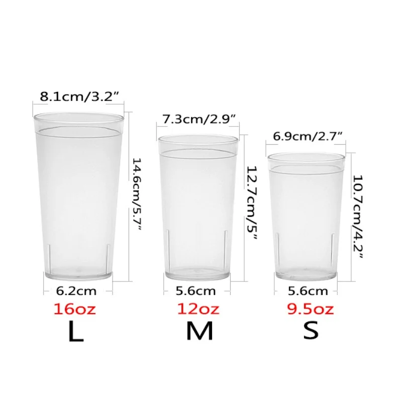 6pcs 9.5/12/16OZ Plastic Beverage Cup Clear Transparency Water Drinking Cup Tumblers Restaurant Tea Coffee Juice Party Reusable