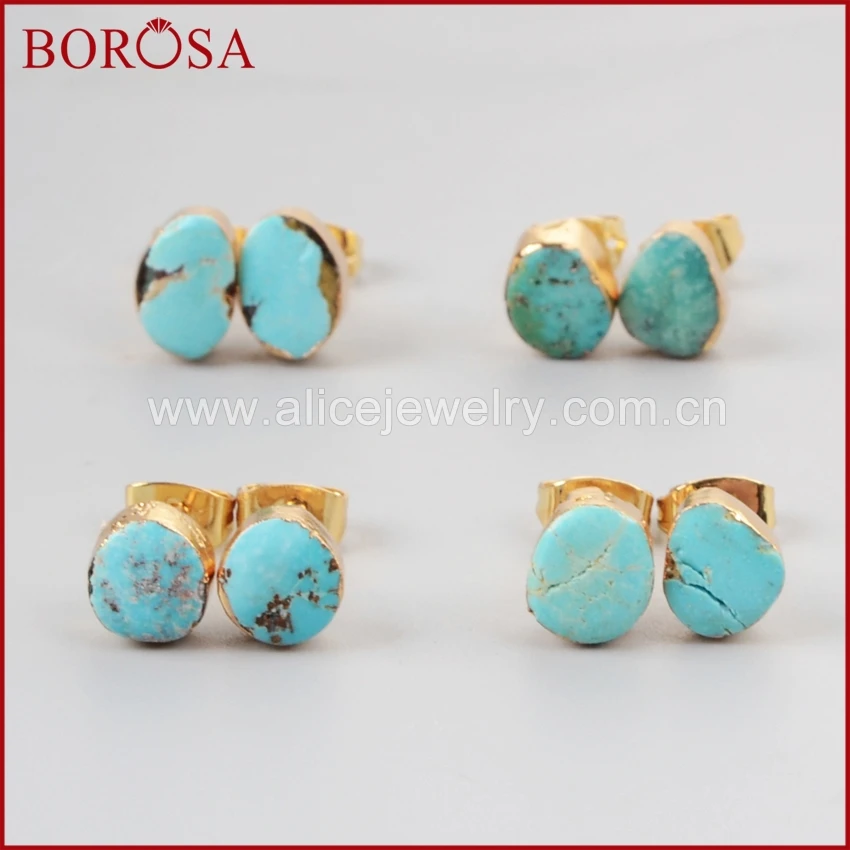 BOROSA 2017 New Arrival Fashion Gold Color Earring Natural Freedom Turkish Stone Stud Earring for Women G1017