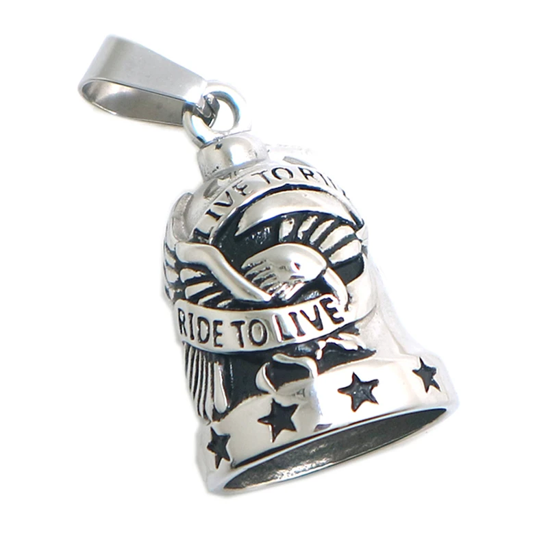 Newest Unisex 316L Stainless Steel Ride To Live, Live To Ride Cool Eagle Stars Biker Have Sound Ring Bell Pendant