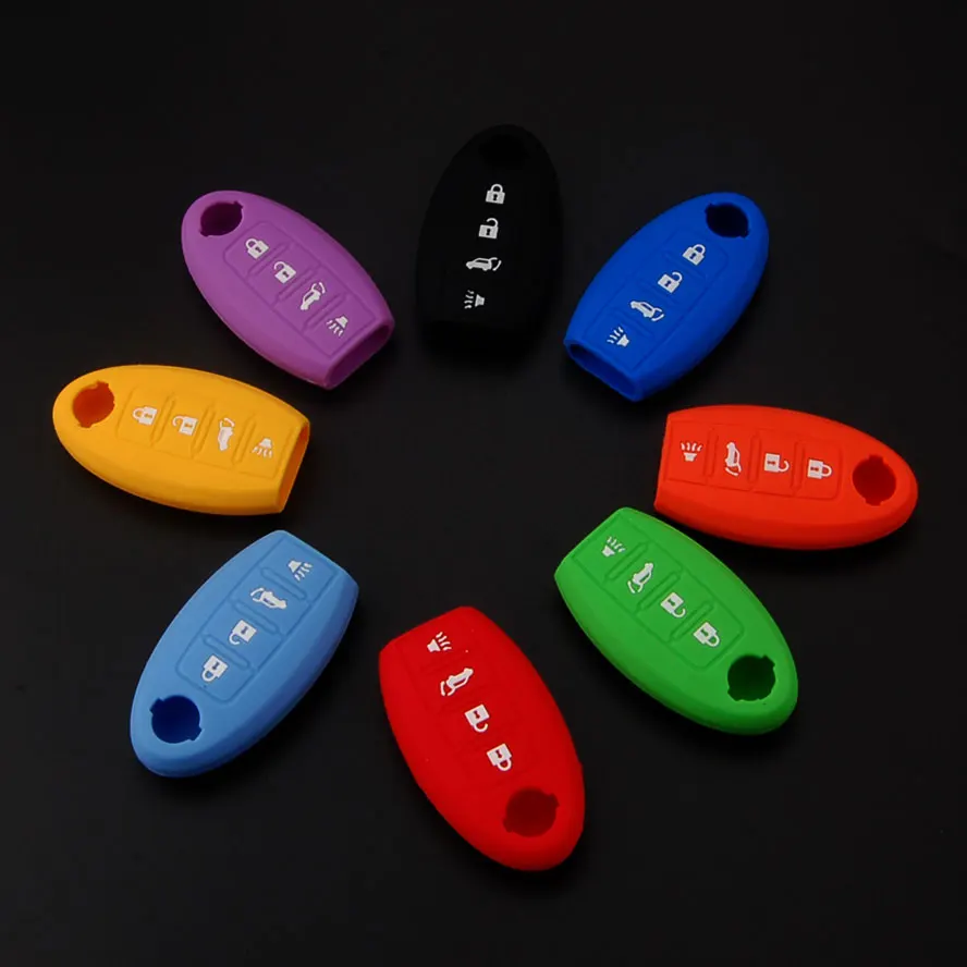 

BBQ@FUKA 50PCS Mix color Silicone Cover Holder Shell Bag fit for Maxima Sentra Altima Smart remote Key case Fob 4 Button