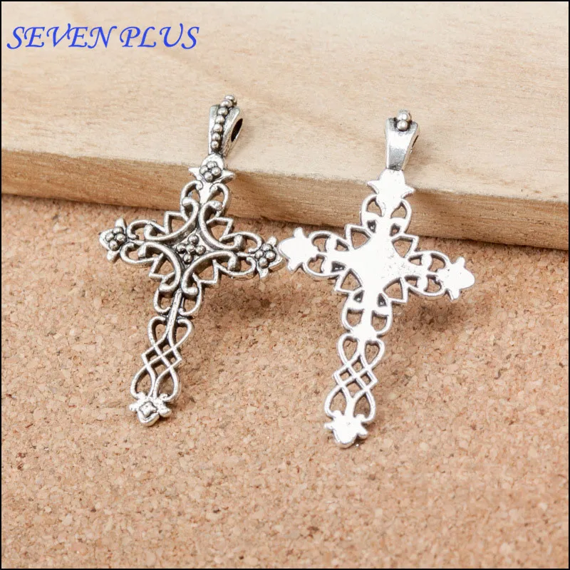 10 Pieces 20*38mm Metal Antique Silver Color Hollow Out Cross Charm Pendant For Diy Jewelry Making Wholesale Charms Findings