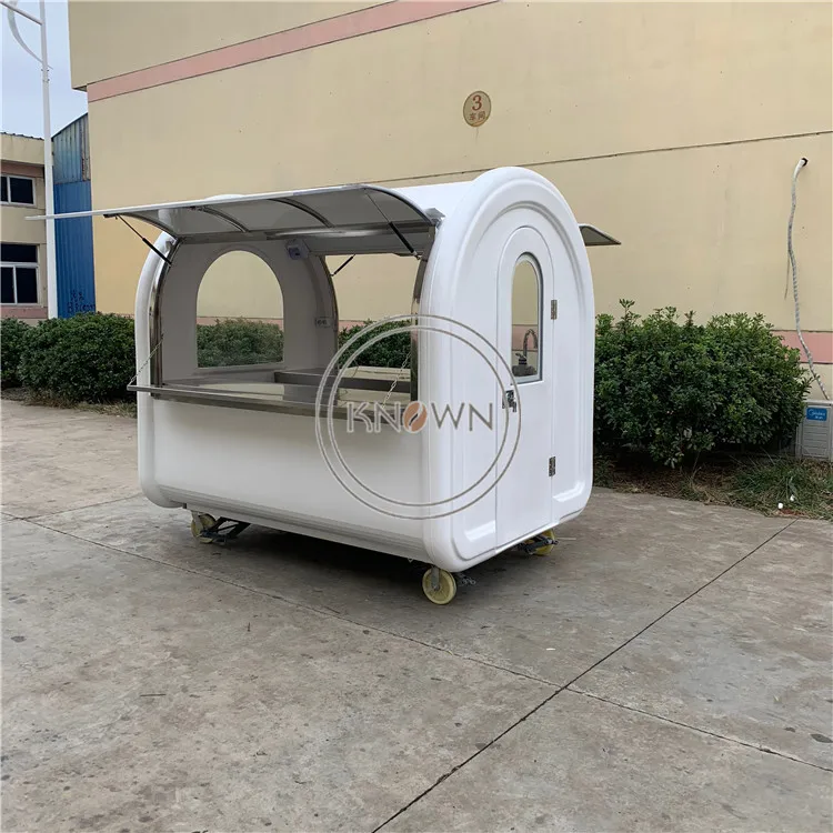 Carrito de comida móvil 220E de color blanco con doble ventana, camión de comida callejera, carros de helados, envío por mar