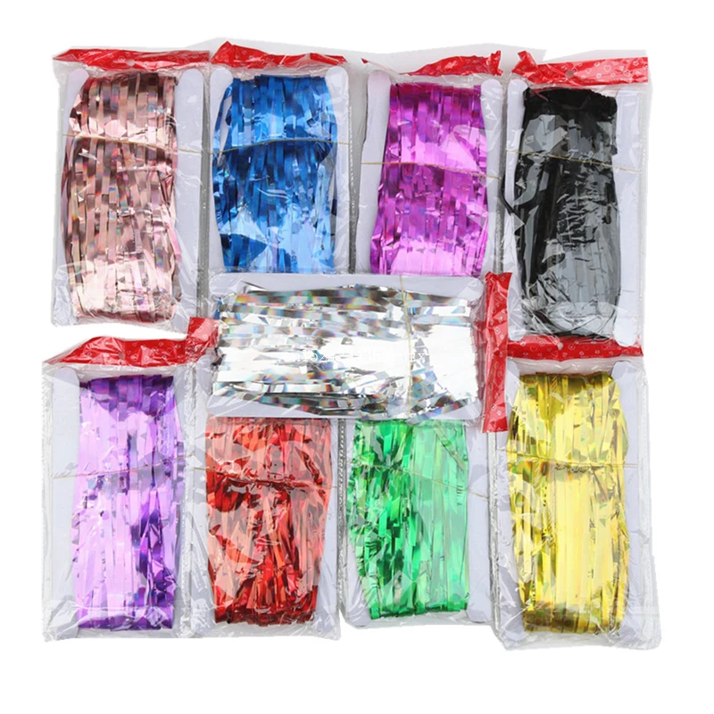 50pcs Metallic Foil Curtain Decoration Foil Fringe Tinsel Curtain Party Backdrop Wedding Birthday Party New Year 1x3m