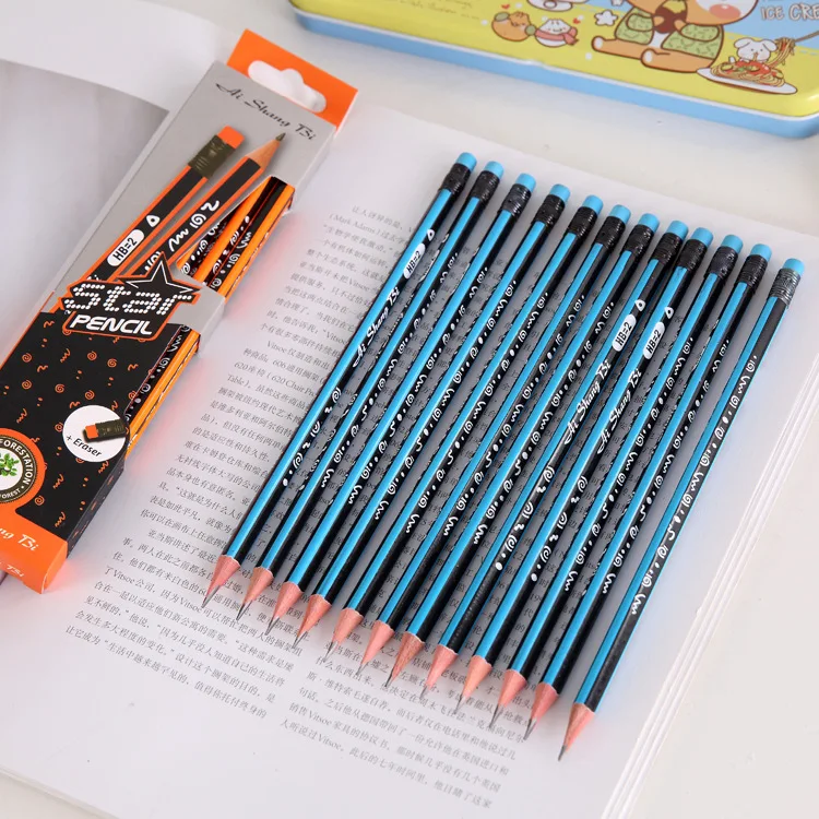 wholesale 72pcs wooden pencil triangle cute pencils set with eraser for school office writing children HB pencil graphite bulk