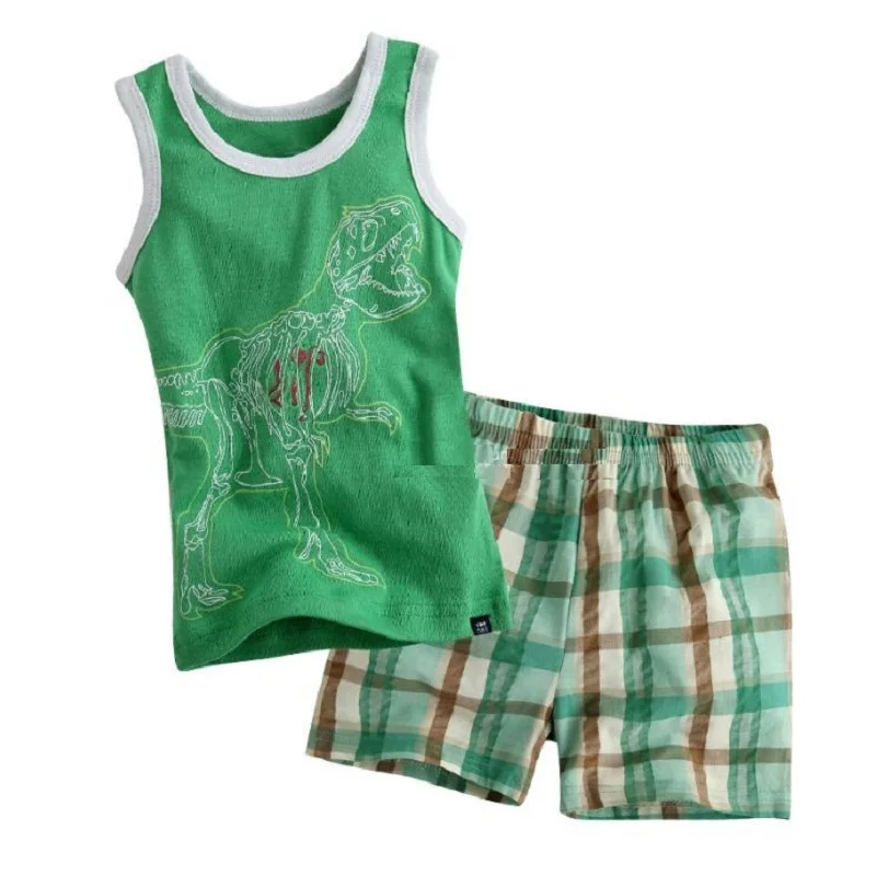 Summer Sleeveless Baby Boy Clothes Suits 100% Cotton Children T-Shirts Shorts Pant Singlet Vest Plaid Panties Beach Kid Tank Top