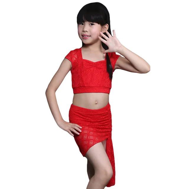 Belly Dance 2 Pcs Set New Children\'s Suit Three-dimensional Flower Lace Belly Dance Practice Costumes Children\'s Dance Clothing