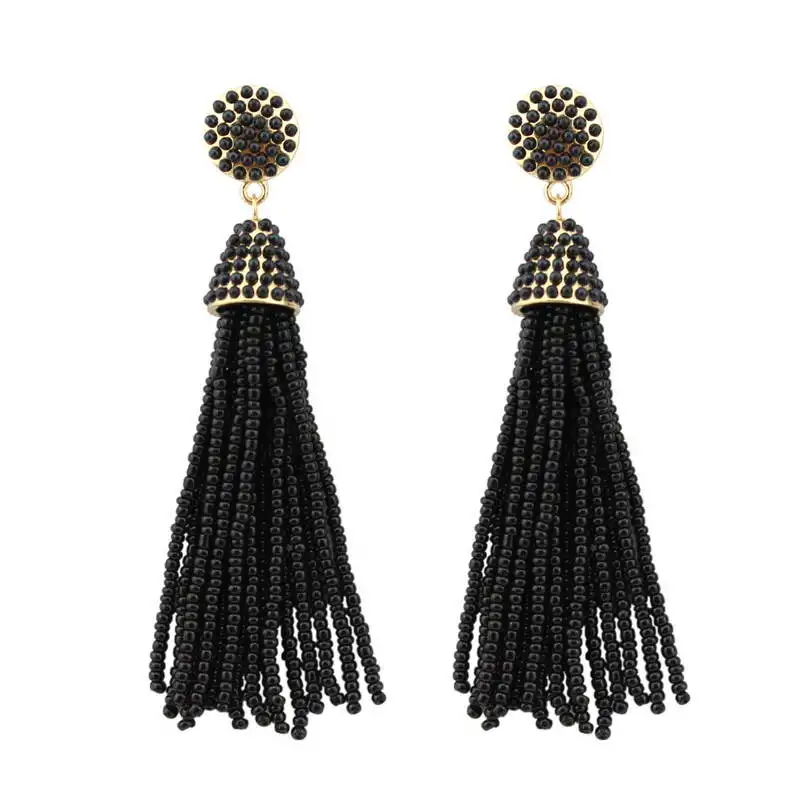 Seed Beads Tassel Earrings BOHO Handmade Pave Pears Tassel Dangle Drop Earrings