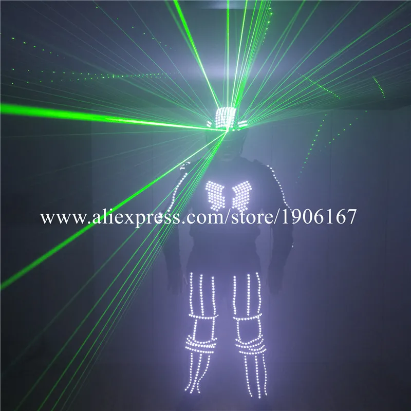 

Super Bright Green Laser Armor Led Luminous Clothes Light Up Led Robot Suit With Led Laser Helmet Dance Team Ballroom Costume