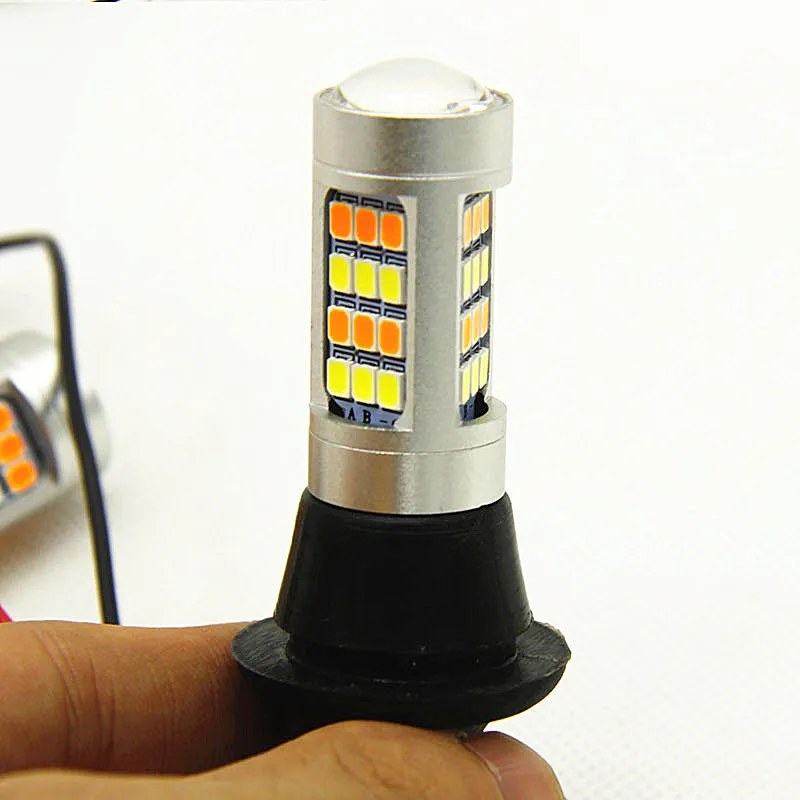 2Pcs T20 7440 2835 42SMD 20W Auto Led Drl Dagrijverlichting Dual Color Switchback Richtingaanwijzer Lamp lamp