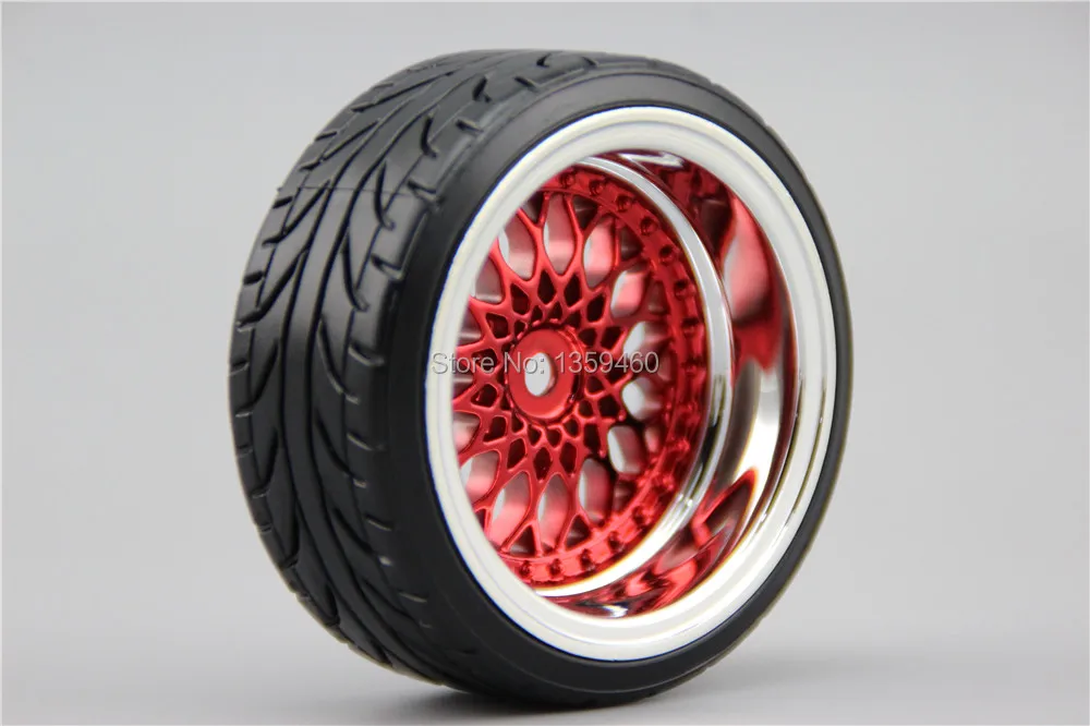 4pcs RC Hard Pattern Drift  Tires Tyre Wheel Rim Y12CR  3/6/9mm offset (Chrome+Painting Red) fits for 1:10 Drift Car