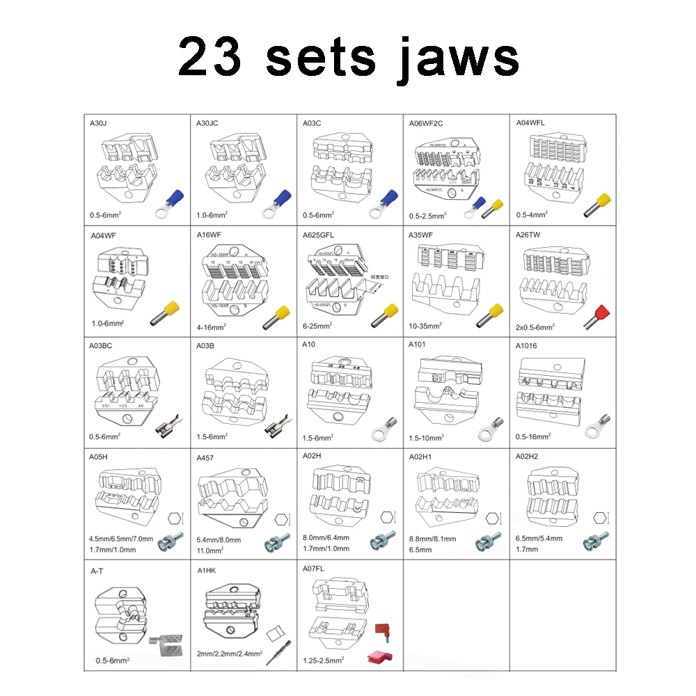 LUBAN Die Sets for HS AM-10 EM-6B1 EM-6B2 PNEUMATIC CRIMPING TOOLS CRIMPING PILER Crimping machine accessories 23 sets jaws