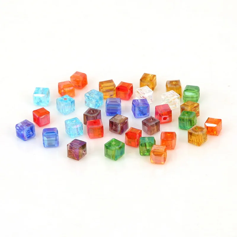 50 pcs/lot Dia 6mm Colored Crystal Beads Square Cube Shape Loose Quadrate Glass Beads for DIY Craft Garment Sewing Accessories