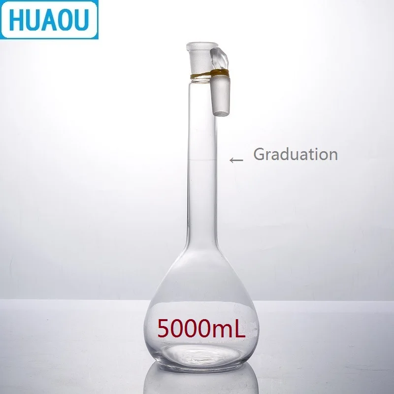 HUAOU 5000mL Volumetric Flask Class A Neutral Glass with one Graduation Mark and Glass Stopper Laboratory Chemistry Equipment