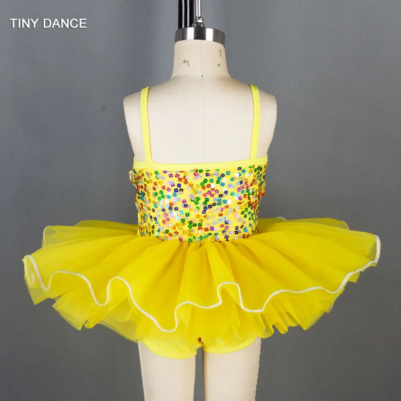 Shining Yellow Sequin Bodice Tutu Dress for Kids Dance Show Performance Ballerina Costume Girls Leotard Dress Ballet Tutus 19212