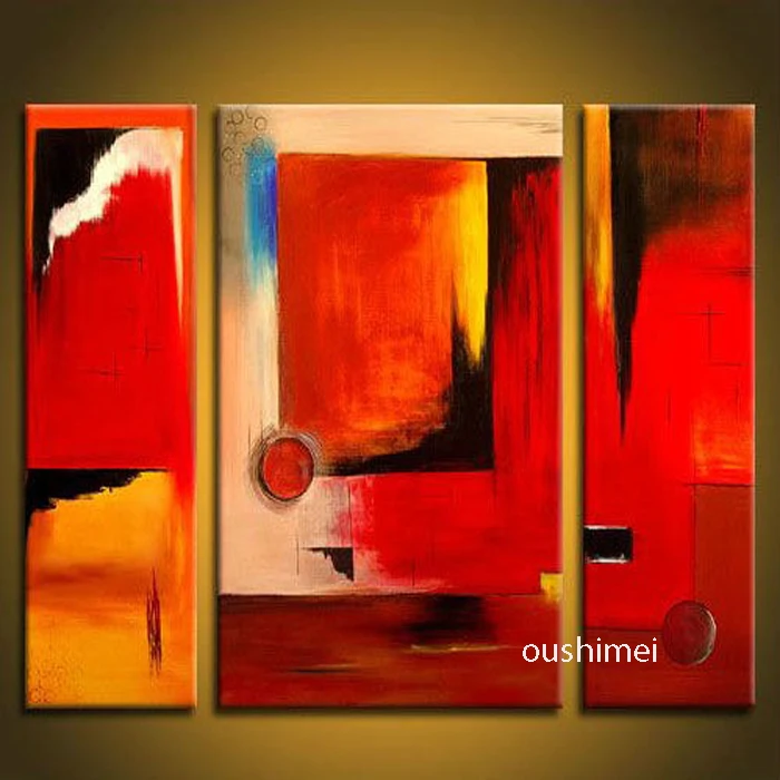 Free Shipping Handmade 3PCS Picture On Canvas Wall Art Group Paintings Modern Red Abstract Artwork For Living Room Decoration