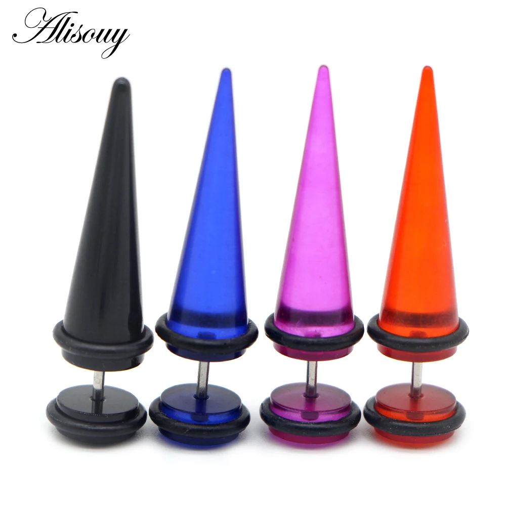 Alisouy 2pc UV Acrylic Illusion Ear Fake Cheater Stretcher Taper Spike Cheater Plug Tunnel Expander Earrings Gauges Body Jewelry