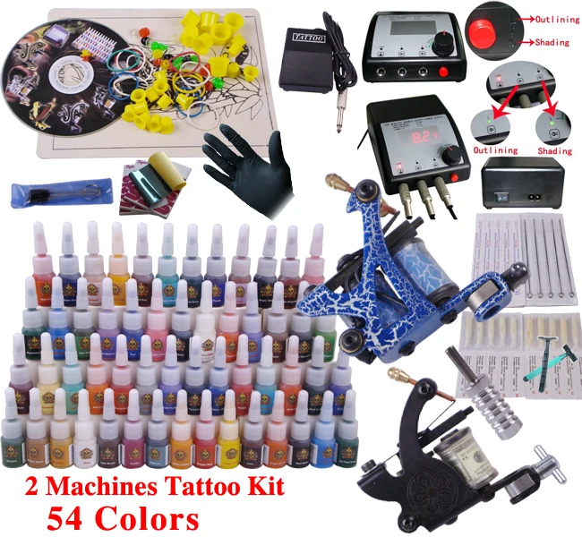 

YLT-12 Tattoo kit complete tattoo tool equipment 2machines permanent makeup machine tip needles power supply set