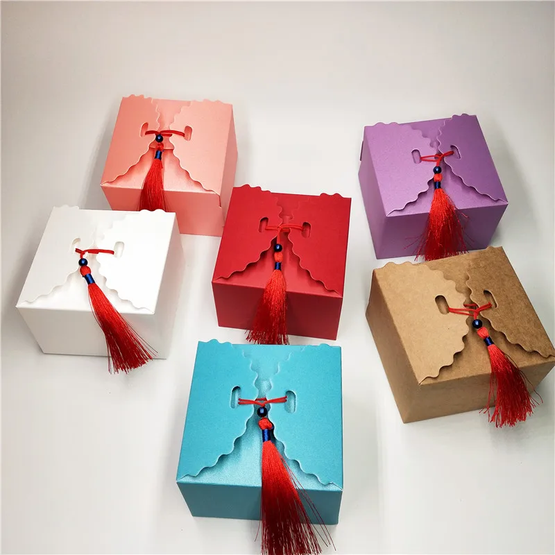 

Multi-Color Paper Box Handmade Kraft With Free Red Tassel String 24Pcs for Jewelry Carrying Candy Packing Weeding Gift Boxes