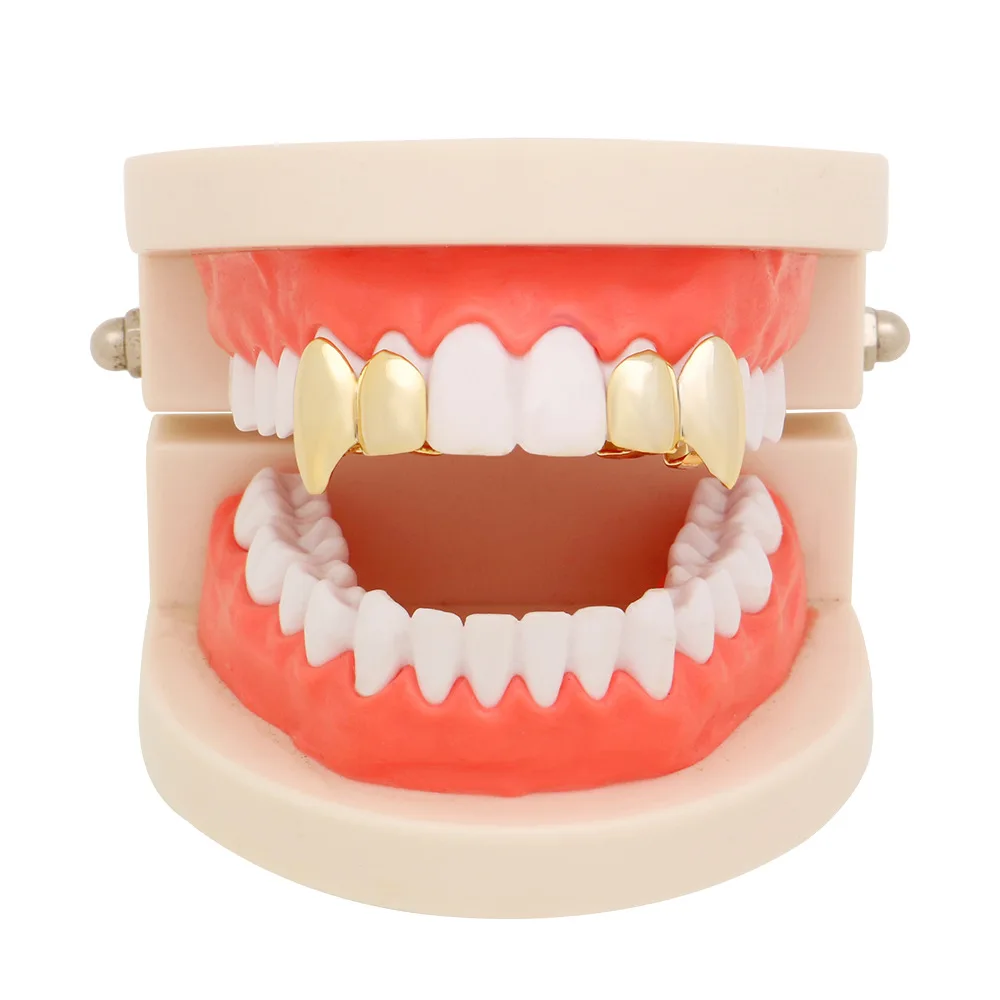 2PC 1Pair Fang Men Hip Hop teeth Grillzs Top Bottom TeethGrillz Vampire Fang Men's Hip Hop Rapper Jewelry