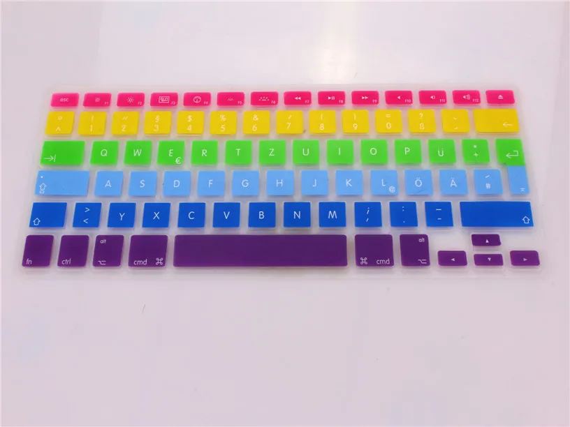 German Language Rainbow Silicone Keyboard Guard Cover Skin Protector for MacBook Pro 13 15 17 UK/EU Standard