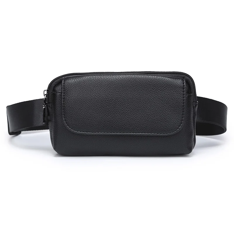 Annmouler Women Waist Bag Black Pu Leather Fanny Pack Double Pocket Waist Pack for Women Small Phone Bag Girls Bag Purse