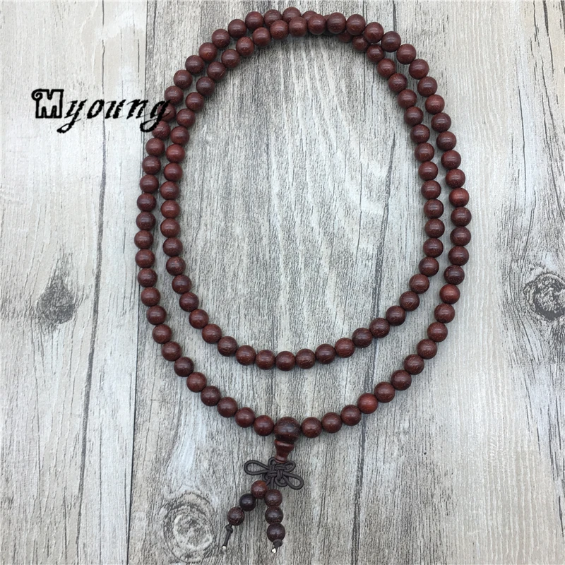 108x6mm Red Sandalwood Beads Buddha Malas Bracelet Healthy Jewelry Buddhist meditation Wooden Rosary Beads,Prayed Beads MY1490