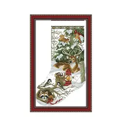 Christmas Socks DMC Embroidered Embroidery Cross Stitch Kit Winter Jungle Snowscape Christmas Gifts Hand Embroidery