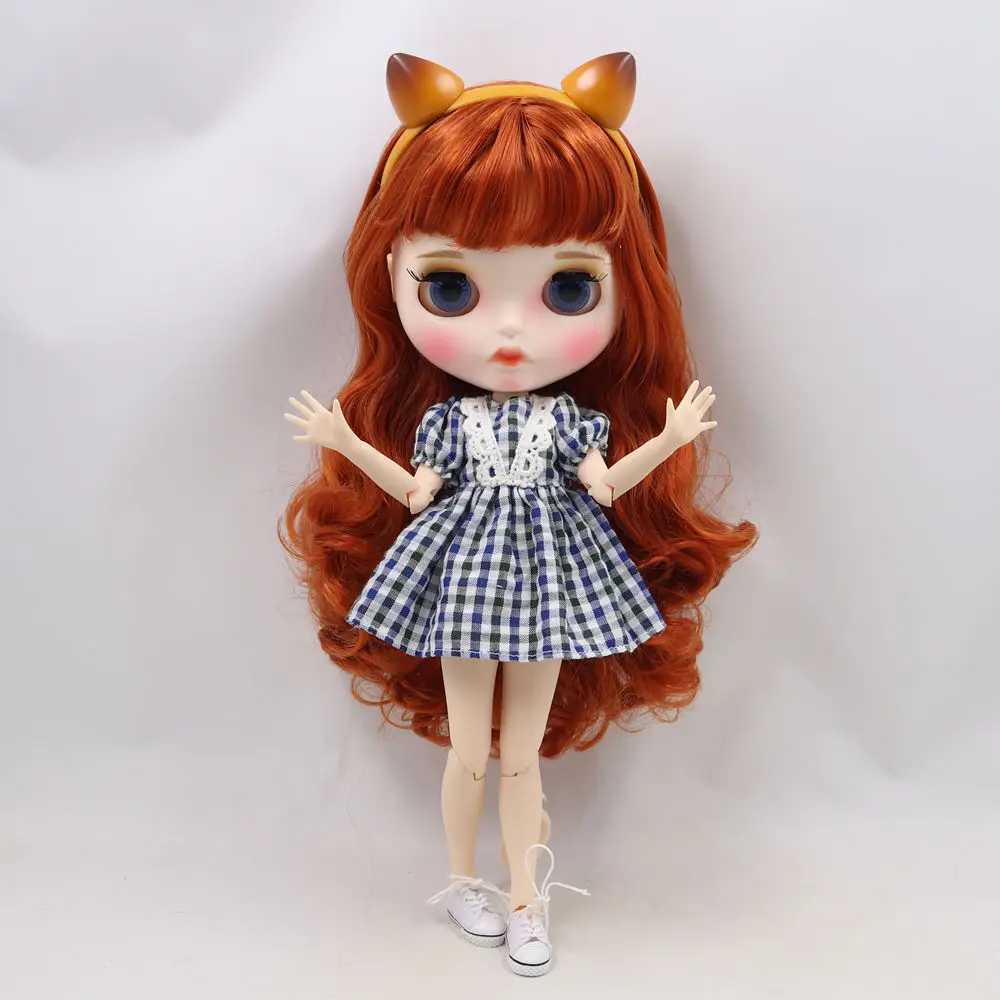 ICY DBS Blyth Doll white skin Wild reddish brown long curly hair 1/6 JOINT body new matte face with eyebrows Lip gloss DIY toy