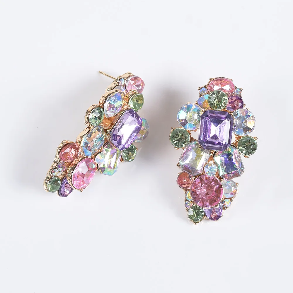 2026 New Mix Pink Purple Crystal Rhinestones Earrings Women Indian Statement Fashion Elegant Earrings Jewelry