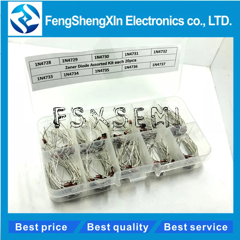 10valuesX20pcs=200pcs 1W Zener Diode Box Kit 3.3V~7.5V 1N4728 1N4729 1N4730 1N4731 1N4732 1N4733 1N4734 1N4735 1N4736 1N4737