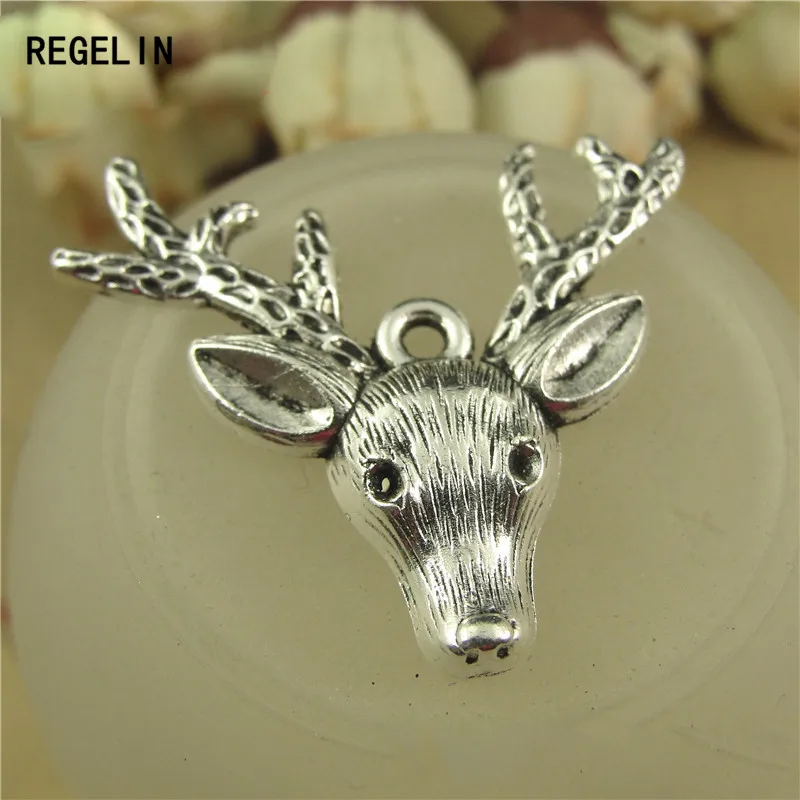 REGELIN Antique Bronze deer head Charm Pendant  10pcs 36x37mm for Diy Necklace Jewelry Accessories Making Handmade Craft