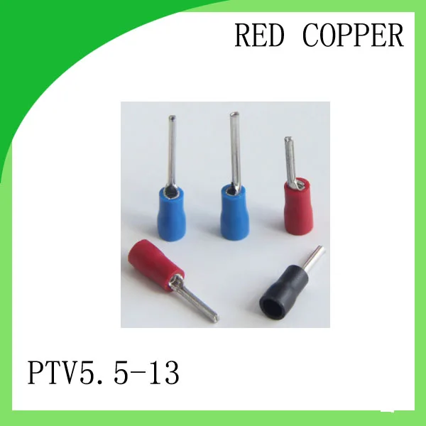 red copper 1000 PCS PTV5.5-13 Cold Pressed Terminal Connector Suitable for 12AWG - 10AWG Pin Pre-insulating wire terminal