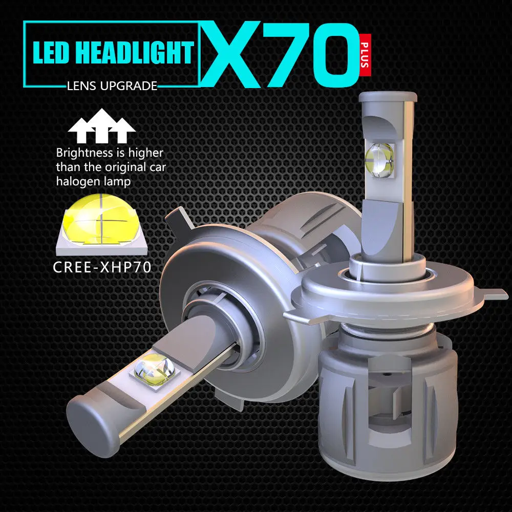 2x 12V High Spotlight H7 9005 H8 H11 9012 LED Headlight Bulbs Conversion Kit LENS C ree XHP70 Chip Long Lifespan White 156000LM