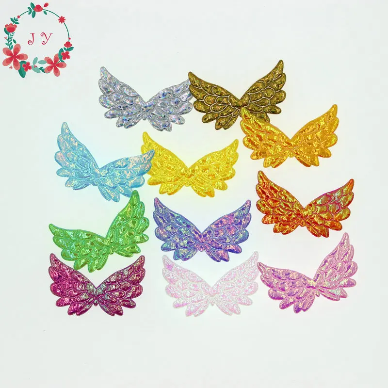 100pcs 35mm Iridescent Fabric Angel Wings Double Sided Glitter Wing Appliques Cupid, Fairy Wings Scrapbook Doll Embellishment