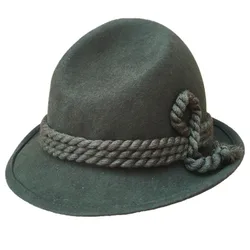 German Tyrolean Hat  Oktoberfest Wool Bavarian Alpine Felt Hat Chapeau/ Fedora Rope Hat Army Green