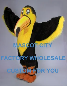 

Long Hair Plush Material Yellow & Black Toucan Mascot Costume Foam Head with Helmet Adult Size Birds Mascota Outfit Suit SW563