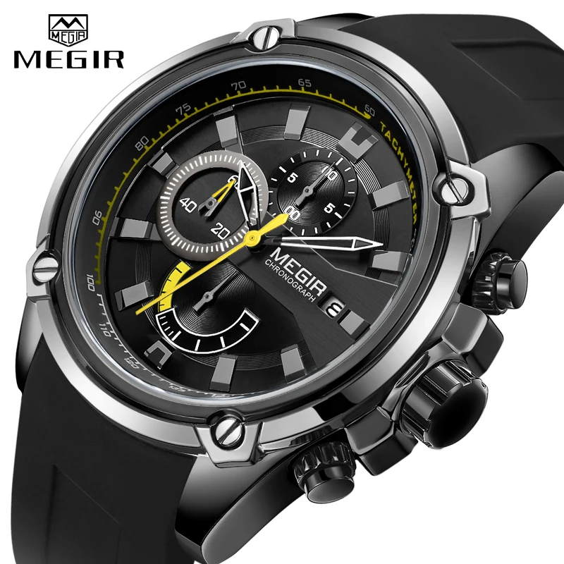 Top Brand MEGIR Watch Men Sport Business Chronograph Silicone Strap Quartz Mens Watches +Bracelet Set Men\'s Military Wrist Watch