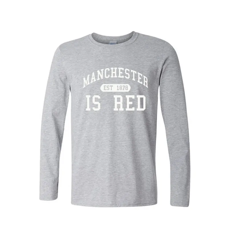 Autumn Fashion Style United Kingdom Red Letter Printed Cotton Long Sleeves T Shirts Men Manchester Tops Tees