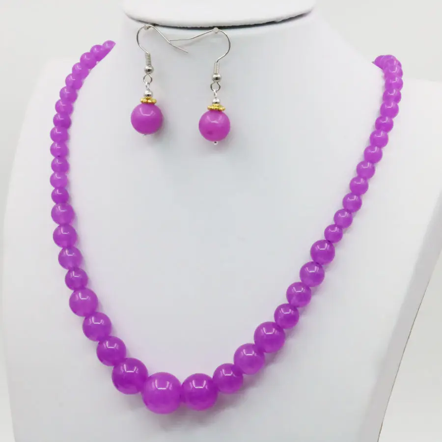 Hot Purple Violet Alexandrite 6-14mm Necklace Chain Earring Sets Beads Jewelry Party Wedding Gifts Wholesale 18inch Lucky Stone