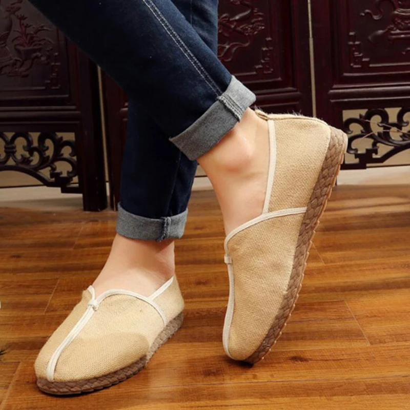 ZFTL Chinese traditional handmade men's shoes retro linen breathable bottom sweat-absorbent comfortable light women shoes  2023