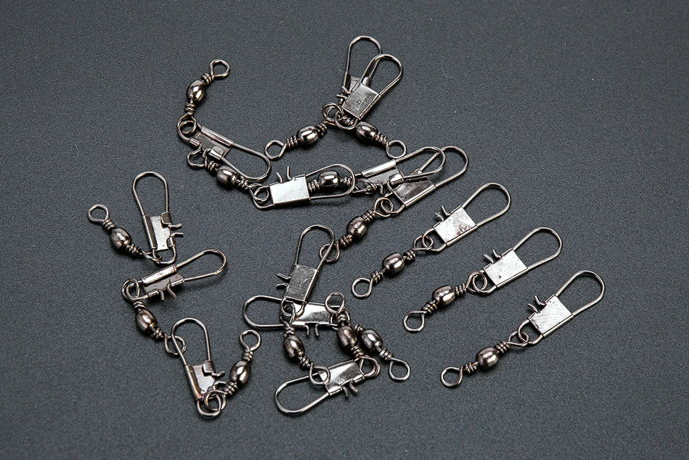 50pcs/Lot Stainless Steel Fishing Connector Lure Connector Pin Bearing Rolling Swivel Lure Tackle FishHook Accessorries