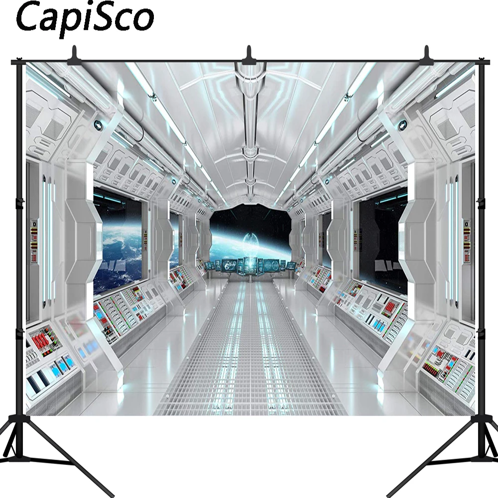 

Capisco Spaceship space planets elements furnished theme photo backdrop Vinyl cloth Computer print wall photography background