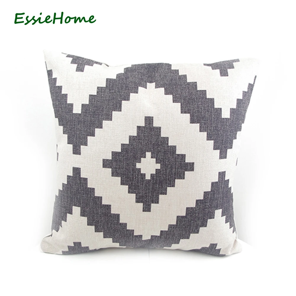 ESSIE HOME Factory Direct Sell Cotton Linen Kilim Pattern Black White Pattern Modern Decor Pillow Case Cushion Cover  Throw Digi