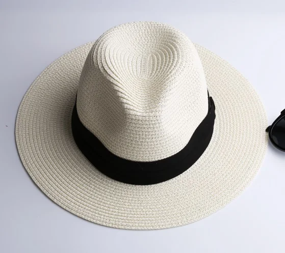 LNPBD-Sombrero de ala ancha para mujer, gorro de jazz con sombreado para el sol, gorra de playa, ala plana blanca, moda de verano