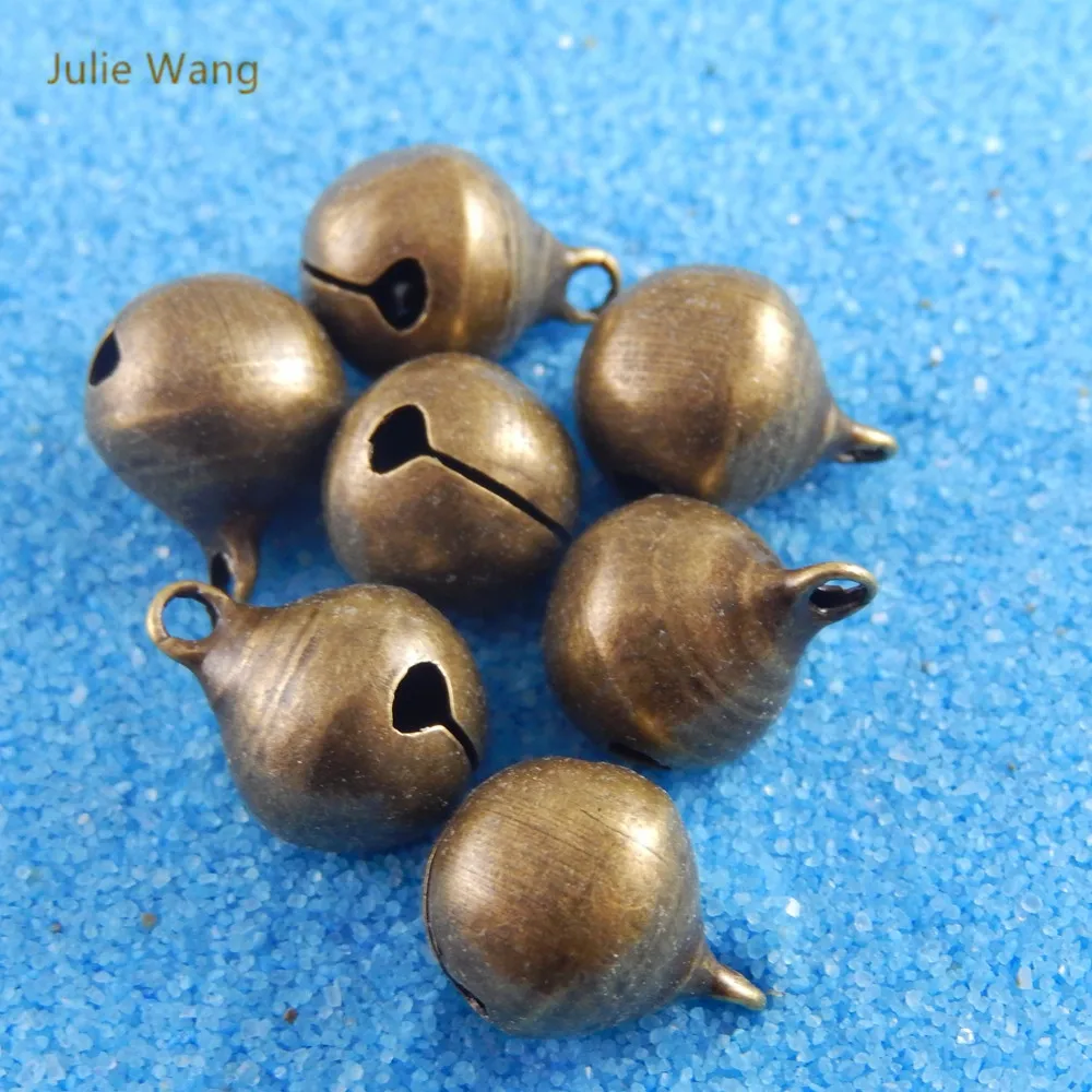 Julie Wang 10-50PCS 12mm Jingle Bells Charms Antique Bronze Copper Fashion Pendant Bracelet Keychain Jewelry Making Accessory