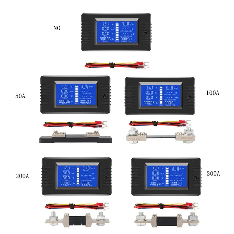 0-200V 0-300A Battery Tester Voltmeter Ampmeter Power Impedance Capacity Energy Time Meter 50A/100A/200A/300A Multimeter